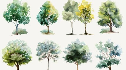 Wall Mural - Watercolor trees on a white background, suitable for various design projects