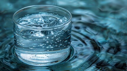 Wall Mural - A glass of water with ice in it on a table, AI