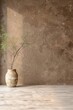 Serene interior elegance a vase with branches against a rustic stucco wall