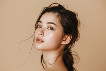 肌の綺麗な日本人女性（スキンケア・メイク・モデル・背景なし）	