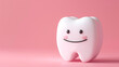 © sema_srinouljan - Cute white smiling tooth character on pink background.