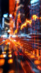 Poster - Futuristic Data Visualization of Dynamic Financial Market Trends in Illuminated Cityscape