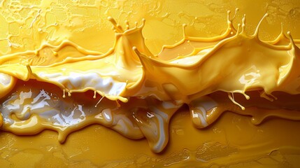 Sticker - A close up of a yellow liquid with white splashes, AI