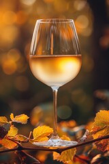 Canvas Print - A glass of a wine is sitting on top of some leaves, AI