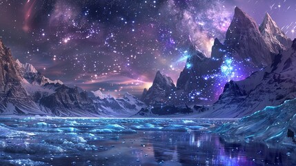 Sticker - a surreal and exquisite CG rendering, night, the light blue and purple of the sky