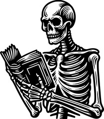 Poster - A skeleton is holding a book in its hands