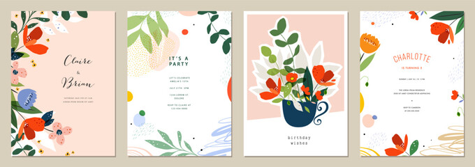 Wall Mural - floral abstract art templates. for wedding invitation, birthday and mothers day cards, flyer, poster