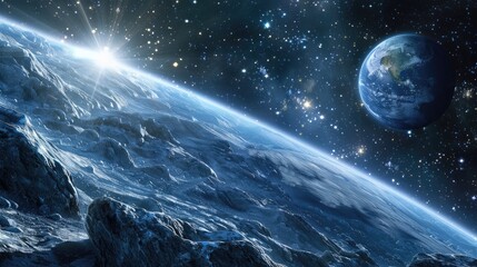 Wall Mural - in the vast expanse of space planet earth finds itself in the company of a sizable asteroid classifi