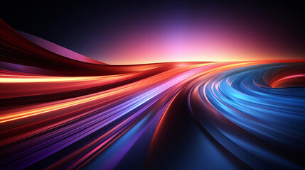 Wall Mural - a futuristic landscape with a glowing neon road in the center. the road is surrounded by vibrant col
