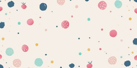 A colorful background with many small dots and a few larger ones. The background is a mix of pink, blue, and green