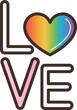 A rainbow heart with the word love, LGBT pride month decoration element, PNG file no background