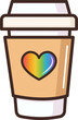 A coffee cup with rainbow heart on it, representing love and diversity, LGBT pride month decoration element, PNG file no background