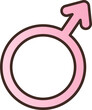 Male sex symbol as pink circle with an arrow pointing upwards, PNG file no background
