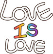 Love is love typography text design, gay LGBT pride month quote with rainbow color, PNG file no background