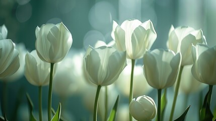 Wall Mural - Elegantly blooming serene white tulips