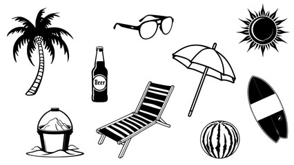 Stylish silhouettes of Summer beach