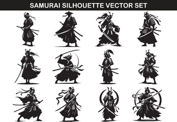 Samurai Silhouette Vector Illustration Bundle