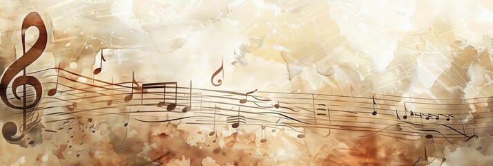 Fototapete - Musical notes dance on a grungy background, creating a symphony of sound and color in a mesmerizing display of creativity and passion. Generative AI