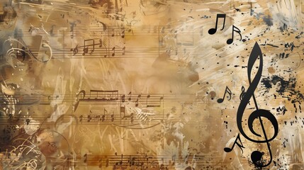 Aufkleber - A vibrant painting filled with intricate musical notes swirling in a rhythmic dance, symbolizing the harmony and beauty of music. Generative AI