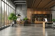 © Aliaksandr Siamko - A large open office space with wooden furniture and a potted plant