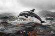 Dolphin glides through choppy seas.
