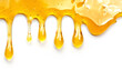 Dripping honey seamlessly repeatable from the top over white with copyspace and text