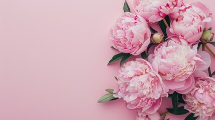 Wall Mural - Pink peonies on a pink background. Generative AI.