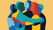 © dee-nesia - group of people hugging illustration in silhouettes and bold colors. The background is deep yellow. image illustrates togetherness