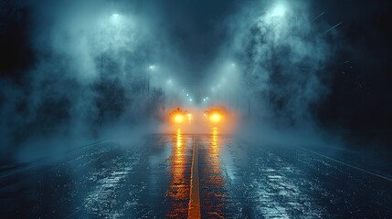 dark street, night smog and smoke neon light. dark background of the night city, ray of light in the
