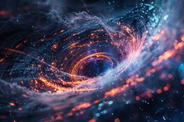 Poster - A swirling pattern in blue and orange colors creating an abstract image, a galaxy of data swirling around a supercomputer's core