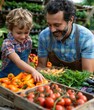 © Ivanna - Father and son picking fresh vegetables and greens at the market