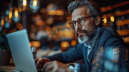 Poster - The company chief operating officer is at work, managing processes with a laptop. Generative AI.