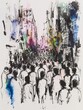 Sketch of a Lively,Spirited Crowd Gathering in a Contemporary Urban City Scene