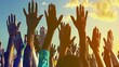 group of people praying with hands raised up illustration