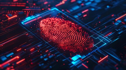 Aufkleber - Futuristic Fingerprint Scan on Electronic Circuit Board. Cybersecurity and Biometric Identification Concept. High-Tech Digital Security. AI