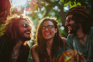 Wall Mural - A group of friends sharing laughter and joy under the sun, A group of friends laughing together in a sunlit park