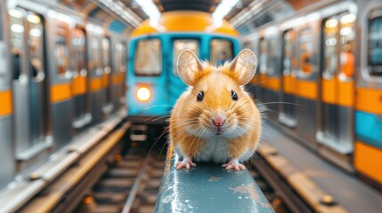 Poster -   Hamster on table, subway train station