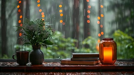 Poster -   A pair of vases rest atop a windowsill alongside a vase brimming with greenery