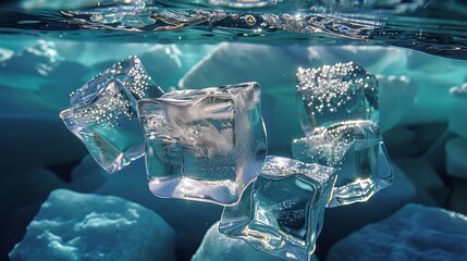 Poster - Ice cubes, Underwater. Generative AI.