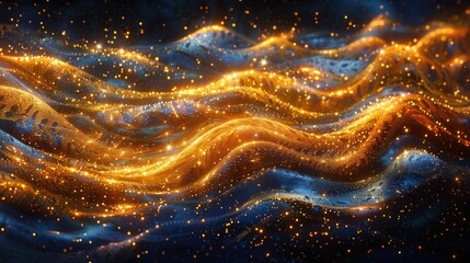 Fototapete - A computer generated image showcasing a dynamic wave of light moving through space.