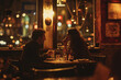 © Di Studio - Couple sitting at table in dark restaurant