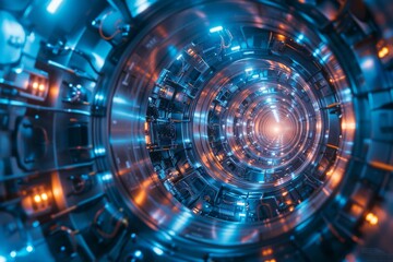 Poster - An advanced and highly-detailed high-tech tunnel with converging lines guiding towards a bright light at the end
