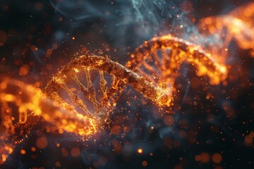Poster - An intricately detailed DNA helix glows against a dark backdrop, symbolizing scientific discovery and genetic research