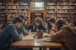 © Iftikhar alam - Students sitting together at a table in a library, studying and working on projects, A group of students studying together in a library