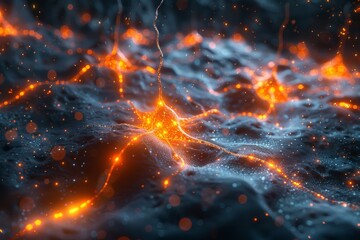 Poster - This illustration captures neural activity in an abstract brain model with a central glowing node