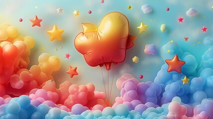 Poster - Graphic design theme world of pride, star, wing, funny, heart, balloon, illustrator. Generative AI.