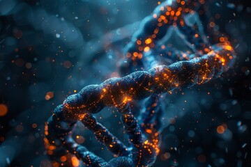 Poster - A blend of warm and cool tones depict an intricate double helix DNA structure with a modern abstract twist