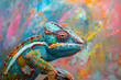 Colorful little chameleon over bright background