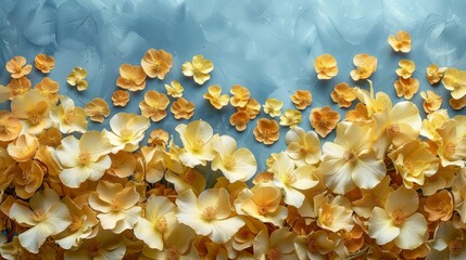 Sticker - A bunch of yellow flowers are on a blue background, AI