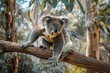 Koala Walking on Eucalyptus Branch in Australia - Adorable Endangered Animal Species